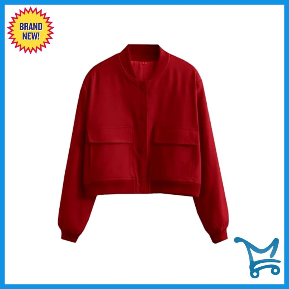 Cropped Bomber Jacket With Button Down Closure An… - image 5